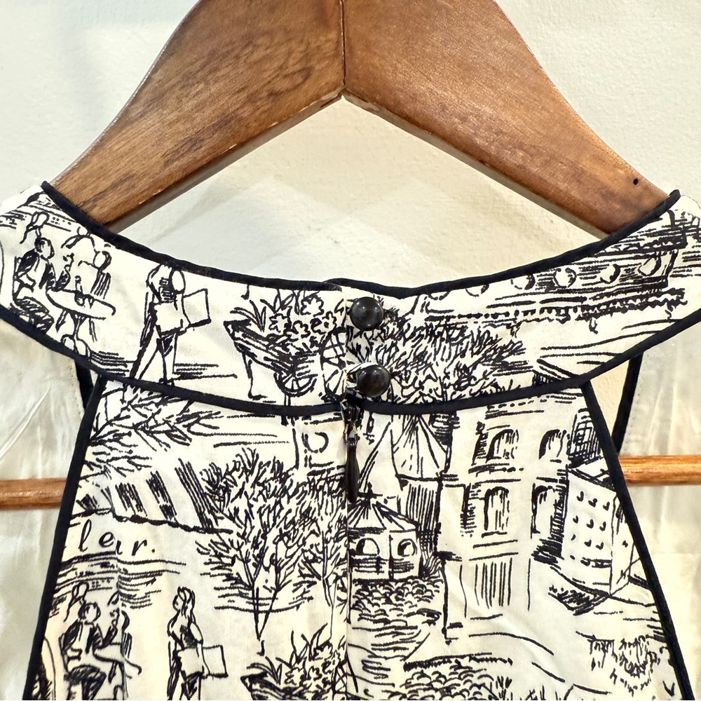 Ann Taylor LOFT Paris Cafe Print French Size 4 A Line Novelty Toile De Jouy - Picture 7 of 15